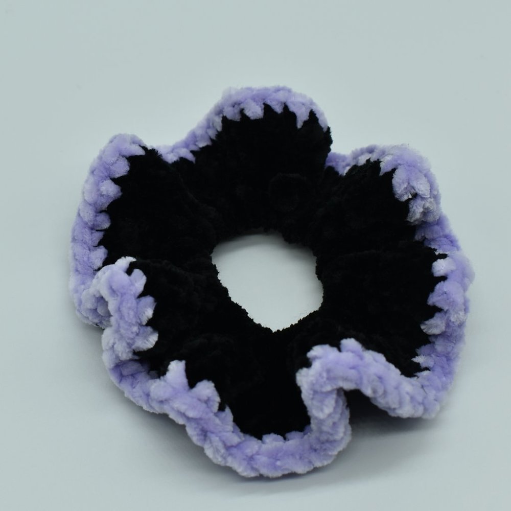 Handcrafted Black and purple Chenille crochet scrunchie